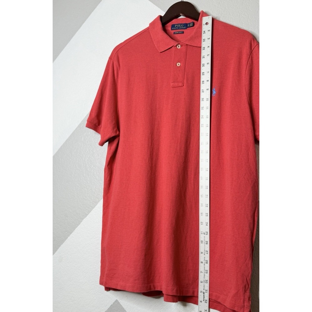 Polo Ralph Lauren Mens XL Custom Slim Fit Polo Shirt Coral Red Blue Pony Cotton - Picture 11 of 11